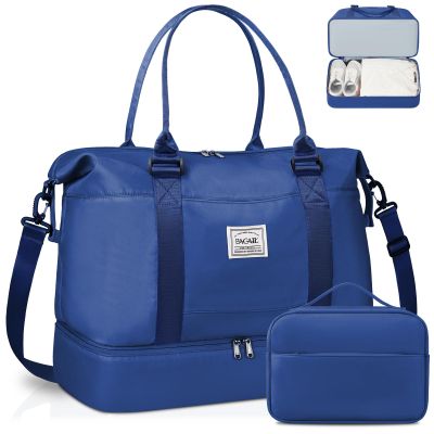 BAGAIL Travel Duffel Bag - Weekender & Overnight Gym Carry On Tote with Wet Pocket - Hospital Mom Bag for Labor & Delivery - Extra Large, Navy Blue