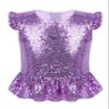 Rswnyirn Kids Girls Sparkle Sequins Tee Shirt Top Ruffle Sleeves Princess Peplum Tops Mermaid Birthday Dress up Lavender 10 Years view 1