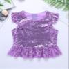Rswnyirn Kids Girls Sparkle Sequins Tee Shirt Top Ruffle Sleeves Princess Peplum Tops Mermaid Birthday Dress up Lavender 10 Years view 3