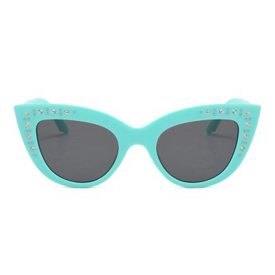 Diamond Cat Eye Sunglasses Women Retro Jeweled Rhinestone Sun Glasses Sparkle Crystal Pearl Luxury Bling Eyewear (blue)