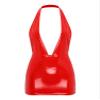 YiZYiF Womens Wet Look PVC Leather Mini Dress Halter Plunging V Neck Bodycon Dress Lingerie Clubwear Red 3X-Large view 1