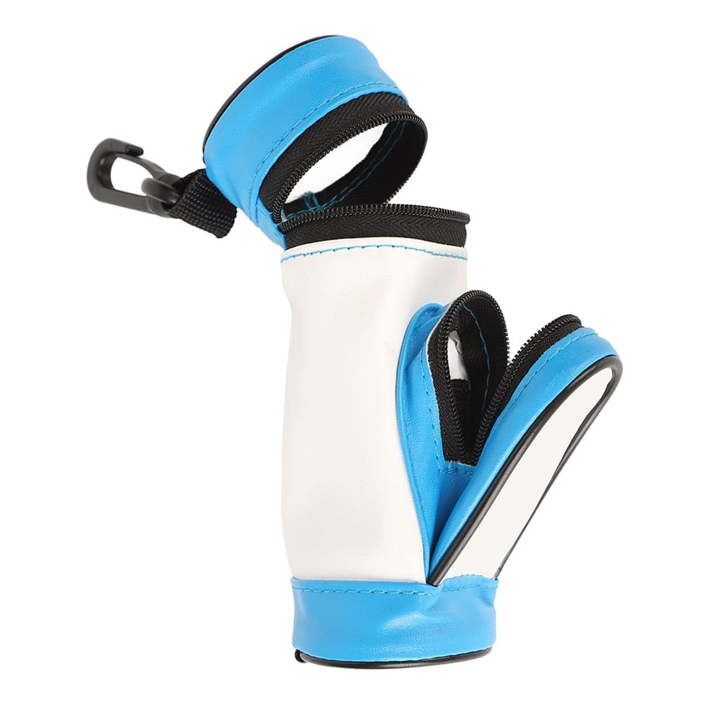5.7in Golf Ball Holder Bag, PU Leather Golf Tee Holder Golf Ball Carry Bag Pouch Golf Ball Holder Golf Ball Tee Holder with Keychain Belt Clip Golf Golf Ball Pouch Blue and White