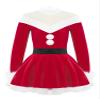 dPois Kids Girls Christmas Mrs Santa Claus Costume Velvet Long Sleeve Dance Figure Ice Skating Faux Fur Dress Turtleneck Red A 6 view 1