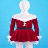 dPois Kids Girls Christmas Mrs Santa Claus Costume Velvet Long Sleeve Dance Figure Ice Skating Faux Fur Dress Turtleneck Red A 6 view 2