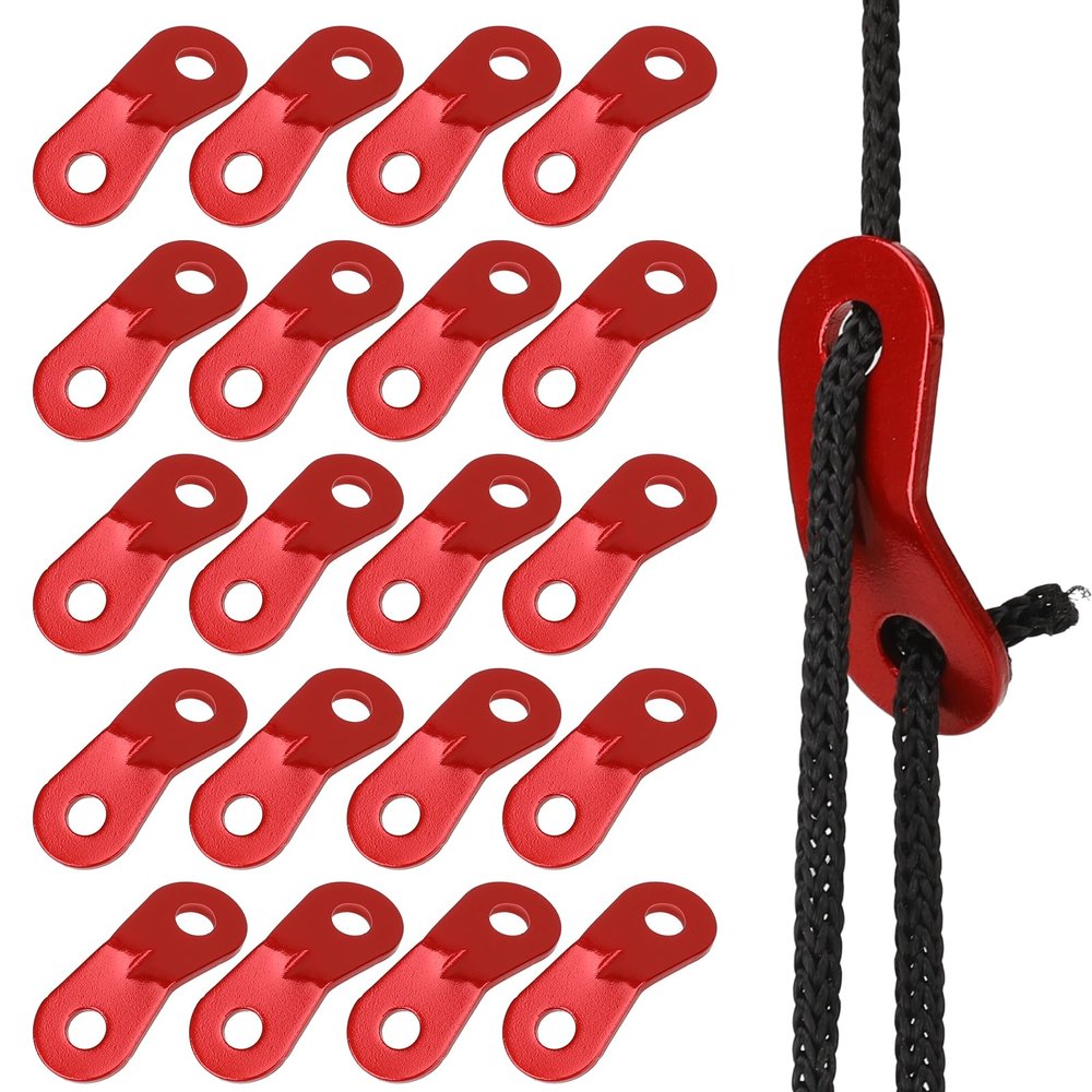 20PCS Aluminum Alloy Rope Tensioner Tent Guyline Cord Adjuster Dual Holes Wind Rope Tent Buckle Ultralight Tent Stakes Guy Lines Tensioner for Camping Hiking