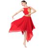 AFAVOM Women's Lyrical Dance Costume Sleeveless Shiny Metallic Gold Dance Dress Asymmetric Flowy Tulle Chiffon Skirt Cutout Backless Contemporary Ballet Leotard Dancewear Red XS view 1