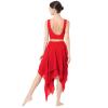 AFAVOM Women's Lyrical Dance Costume Sleeveless Shiny Metallic Gold Dance Dress Asymmetric Flowy Tulle Chiffon Skirt Cutout Backless Contemporary Ballet Leotard Dancewear Red XS view 2