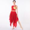 AFAVOM Women's Lyrical Dance Costume Sleeveless Shiny Metallic Gold Dance Dress Asymmetric Flowy Tulle Chiffon Skirt Cutout Backless Contemporary Ballet Leotard Dancewear Red XS view 3