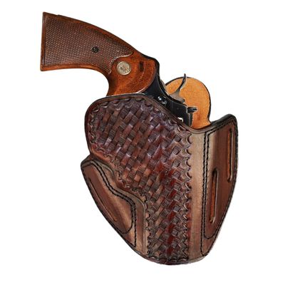 Premium Leather Belt Holster fits Colt King Cobra or Colt Python, Handcrafted, 3 Slot Pancake, Basket Pattern, Right Handed, PulsarHolster (Brown, Colt King Cobra 4" Barrel)