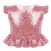 Rswnyirn Kids Girls Sparkle Sequins Tee Shirt Top Ruffle Sleeves Princess Peplum Tops Mermaid Birthday Dress up Pink 10 Years view 1