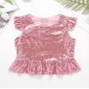 Rswnyirn Kids Girls Sparkle Sequins Tee Shirt Top Ruffle Sleeves Princess Peplum Tops Mermaid Birthday Dress up Pink 10 Years view 3