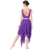 AFAVOM Women's Lyrical Dance Costume Shiny Metallic Gold Lyrical Dance Dress Asymmetric Flowy Mesh Tulle Chiffon Skirt Cutout Backless Contemporary Dance Costumes Ballet Leotard Dancewear Purple XL view 2
