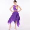 AFAVOM Women's Lyrical Dance Costume Shiny Metallic Gold Lyrical Dance Dress Asymmetric Flowy Mesh Tulle Chiffon Skirt Cutout Backless Contemporary Dance Costumes Ballet Leotard Dancewear Purple XL view 3
