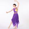AFAVOM Women's Lyrical Dance Costume Shiny Metallic Gold Lyrical Dance Dress Asymmetric Flowy Mesh Tulle Chiffon Skirt Cutout Backless Contemporary Dance Costumes Ballet Leotard Dancewear Purple XL view 4