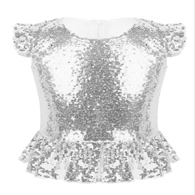 Rswnyirn Kids Girls Sparkle Sequins Tee Shirt Top Ruffle Sleeves Princess Peplum Tops Mermaid Birthday Dress up Silver 12 Years