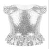 Rswnyirn Kids Girls Sparkle Sequins Tee Shirt Top Ruffle Sleeves Princess Peplum Tops Mermaid Birthday Dress up Silver 12 Years view 1