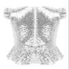 Rswnyirn Kids Girls Sparkle Sequins Tee Shirt Top Ruffle Sleeves Princess Peplum Tops Mermaid Birthday Dress up Silver 12 Years view 2