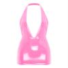 Lorilida Womens Wet Look Faux Leather Bodycon Mini Dress Sleeveless Low Cut Party Micro Pencil Dress Pink 4X-Large view 1