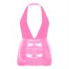 Lorilida Womens Wet Look Faux Leather Bodycon Mini Dress Sleeveless Low Cut Party Micro Pencil Dress Pink 4X-Large view 4