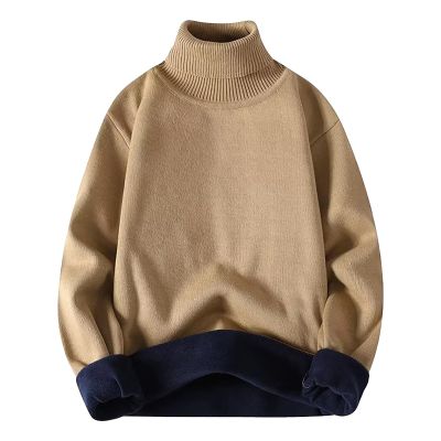 Buddhi Mens Fleece Lined Sweaters 2023 Fashion Turtleneck Sweaters Slim Fit Basic Knitted Thermal Casual Long Sleeve Pullover Sweatshirt Fall Winter Warm Clothes Gold