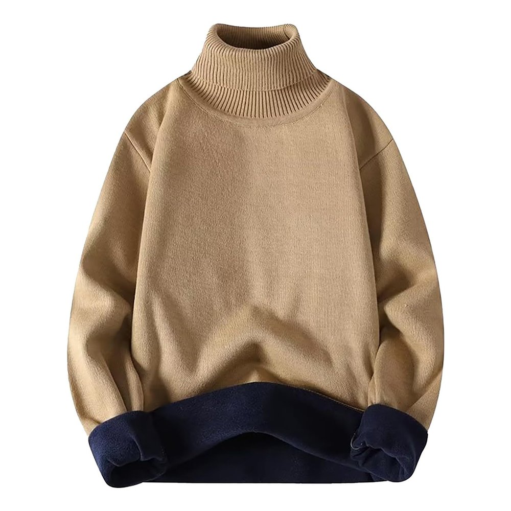 Buddhi Mens Fleece Lined Sweaters 2023 Fashion Turtleneck Sweaters Slim Fit Basic Knitted Thermal Casual Long Sleeve Pullover Sweatshirt Fall Winter Warm Clothes Gold