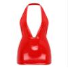TiaoBug Women's Wet Look PVC Leather Sleeveless Mini Dress Halter Bodycon Dress Lingerie Clubwear Red 4X-Large view 3