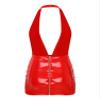 TiaoBug Women's Wet Look PVC Leather Sleeveless Mini Dress Halter Bodycon Dress Lingerie Clubwear Red 4X-Large view 4