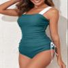Aleumdr 2 Piece Swimsuit for Women Ruched Strappy Tie Side Tankini Set Bathing Suit Tops Cheeky Bikini Bottom Swimwear Green White XX-Large view 2