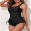 Aleumdr Women 2 Piece Tummy Control Tankini Swimsuit Bathing Suit Ruched Side Drawstring Tankini Top High Cut Cheeky Bikini Bottom Swimwear Black XX-Large view 2