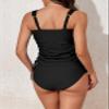 Aleumdr Women 2 Piece Tummy Control Tankini Swimsuit Bathing Suit Ruched Side Drawstring Tankini Top High Cut Cheeky Bikini Bottom Swimwear Black XX-Large view 3