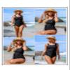 Aleumdr Women 2 Piece Tummy Control Tankini Swimsuit Bathing Suit Ruched Side Drawstring Tankini Top High Cut Cheeky Bikini Bottom Swimwear Black XX-Large view 4