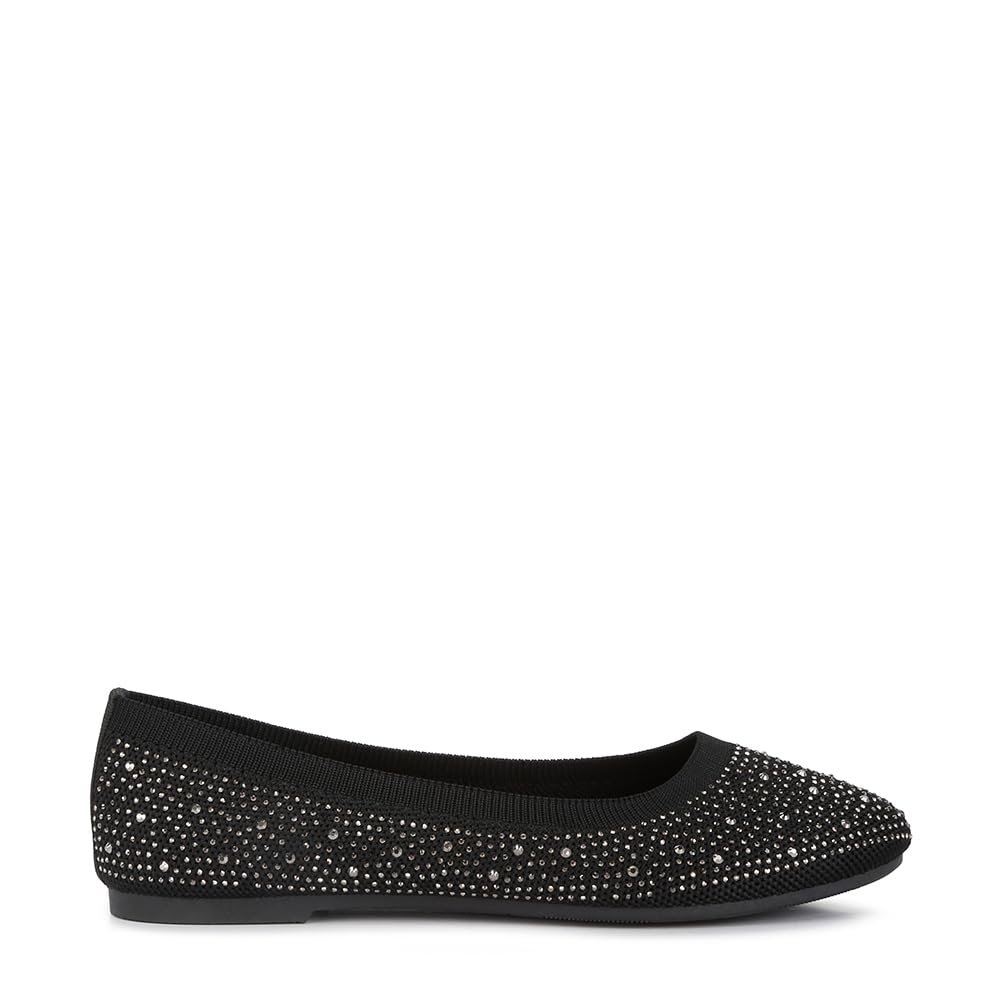 Splash Rhinestones Embellished Ballet Flats Black