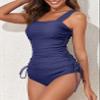 Aleumdr Women 2 Piece Strappy Tie Side Tankini Swimsuit Set Tommy Control Bathing Suit Tank Top High Cut Bikini Bottom Swimwear Navy Blue X-Large view 2