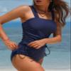 Aleumdr Women 2 Piece Strappy Tie Side Tankini Swimsuit Set Tommy Control Bathing Suit Tank Top High Cut Bikini Bottom Swimwear Navy Blue X-Large view 4