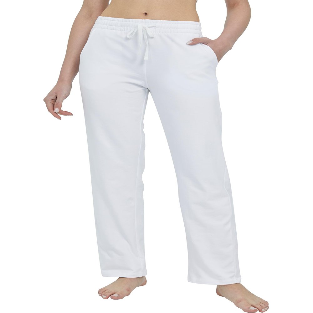 Willit Women's Cotton Sweatpants Yoga Lounge Open Bottom Sports Pants Straight Leg Casual Pants with Pockets White L