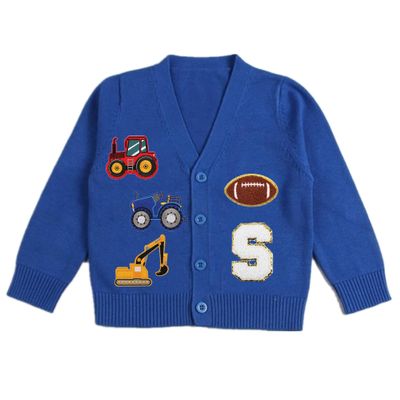ROSLILY Personalized Letter Toddler Button Down Cardigan Custom Embroidered Patch Sweater Christmas Birthday Gifts for Boys Girls Kids