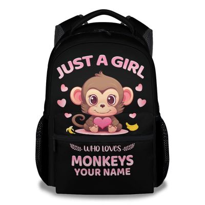 Homexzdiy Personalized School Backpack for Girls, 16" Monkey Backpacks for School, Custom Large Capacity Lightweight Bookbag for Kids Students