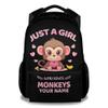 Homexzdiy Personalized School Backpack for Girls, 16" Monkey Backpacks for School, Custom Large Capacity Lightweight Bookbag for Kids Students view 1