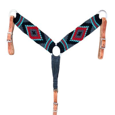 Cheval's International Western Mohair Horse Breast Collar, Handmade Premium Wool & Leather Equestrian Tack, Adjustable, Durable & Comfortable Saddle Breastplate for Horses - Grey, Cob