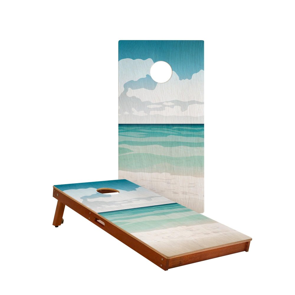 Skip's Garage Gulf Island Shore Waterproof Cornhole Boards - Includes (2) Boards (NO Bags) + (1) Black Carrying Case