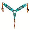 Cheval's International Western Mohair Horse Breast Collar, Handmade Premium Wool & Leather Equestrian Tack, Adjustable, Durable & Comfortable Saddle Breastplate for Horses - Aqua & Grey, Pony view 1