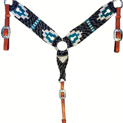 Cheval's International Western Mohair Horse Breast Collar, Handmade Premium Wool & Leather Equestrian Tack, Adjustable, Durable & Comfortable Saddle Breastplate for Horses - Black & White, Full