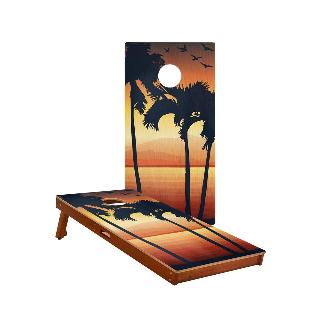 Skip's Garage Virgin Islands Waterproof Cornhole Boards - Includes (2) Boards (NO Bags) + (1) Carry Case, (2) Hole Lights & (2) Edge Lights