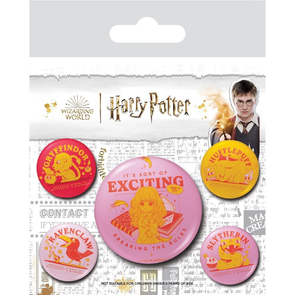 Harry Potter Set of 5 Badges (Witty Witchcraft Design) Pin Badges for Bags, Backpacks, Jackets, Party Bags or Pin Badge Display - Official Merchandise