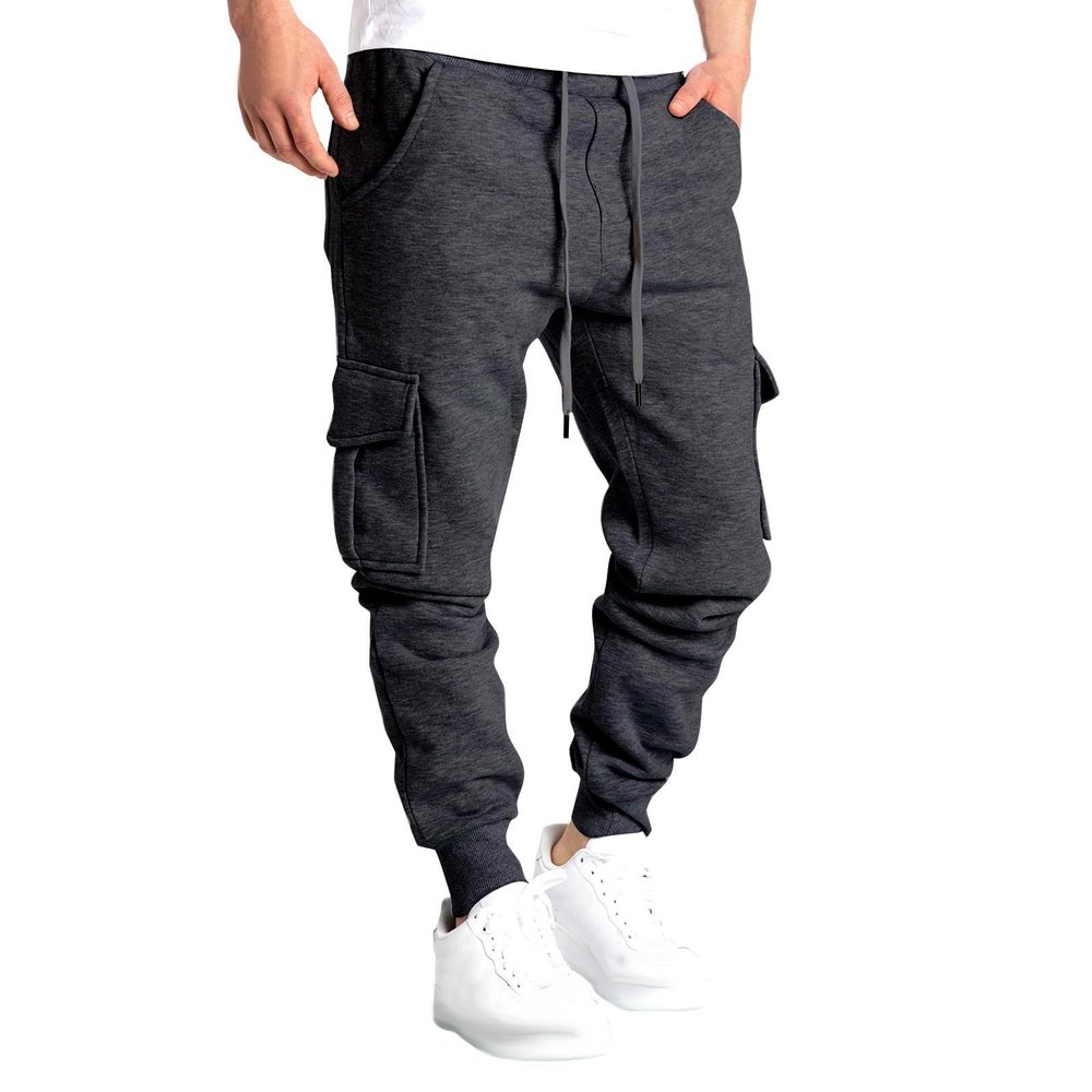 Men's Heavyweight Cargo Fleece Sweatpants Stretch Elastic Waist Joggers Athletic Pants Drawstring Trousers with Pockets