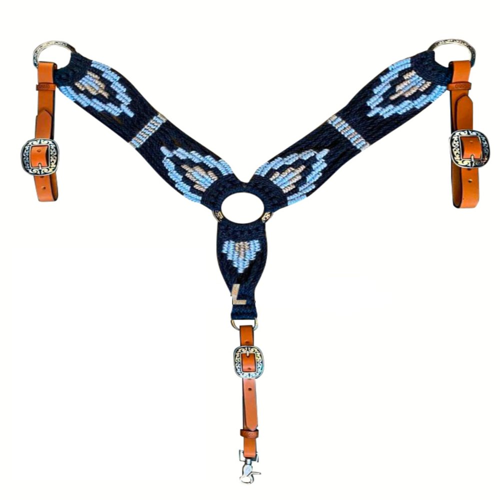 Cheval's International Western Mohair Horse Breast Collar, Handmade Premium Wool & Leather Equestrian Tack, Adjustable, Durable & Comfortable Saddle Breastplate for Horses - Black & Blue, Cob