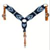 Cheval's International Western Mohair Horse Breast Collar, Handmade Premium Wool & Leather Equestrian Tack, Adjustable, Durable & Comfortable Saddle Breastplate for Horses - Black & Blue, Cob view 1