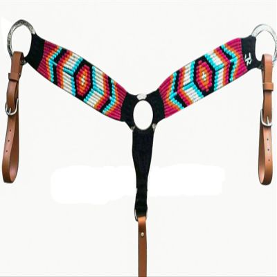 Cheval's International Western Mohair Horse Breast Collar, Handmade Premium Wool & Leather Equestrian Tack, Adjustable, Durable & Comfortable Saddle Breastplate for Horses - Mutlicolor Black, Pony
