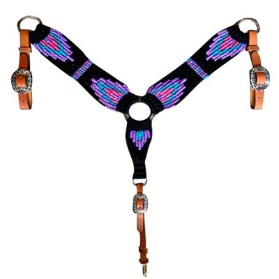 Cheval's International Western Mohair Horse Breast Collar, Handmade Premium Wool & Leather Equestrian Tack, Adjustable, Durable & Comfortable Saddle Breastplate for Horses - Purple & Black, Pony