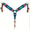 Cheval's International Western Mohair Horse Breast Collar, Handmade Premium Wool & Leather Equestrian Tack, Adjustable, Durable & Comfortable Saddle Breastplate for Horses - Red Black & Aqua, Pony view 1